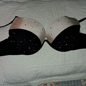 Elegant Black and Cream Bra With Crystal Accents